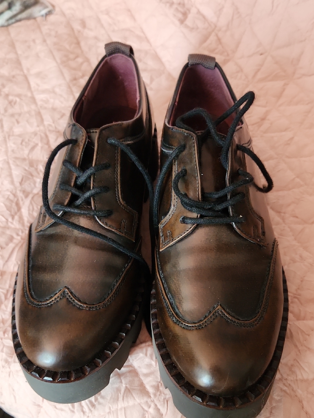 Franco Sarto Rubbed Brown Wingtip Lace-Up Flats